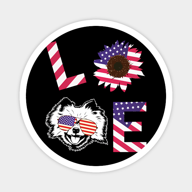 Cool US Flag Sunflowers Glasses Dog Face LOVE Pomeranian Dog Americans Independence USA July 4th Day Magnet by Cowan79